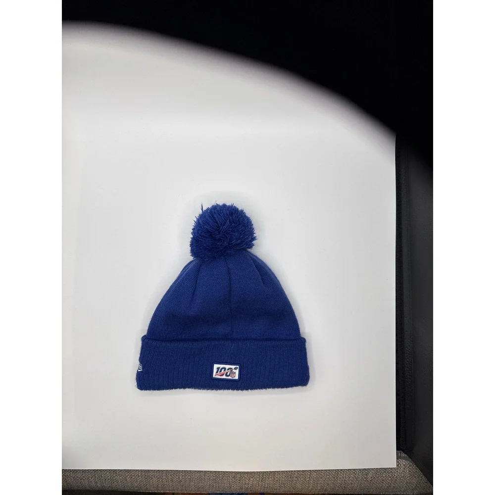 New Era Buffalo Bills 1960 NFL 100 Pom Beanie Blue Knit Hat Fleece Lined OSFM